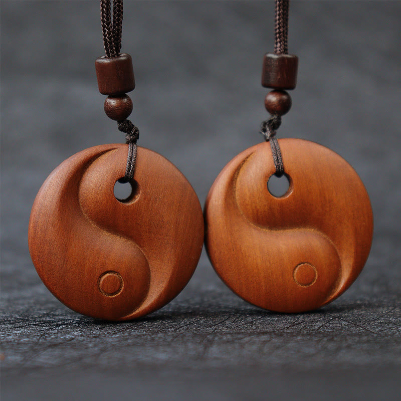 Buddha Stones Uderzony Piorunem Jujube Drewno Yin Yang Szczęście Ochrona Naszyjnik Wisiorek