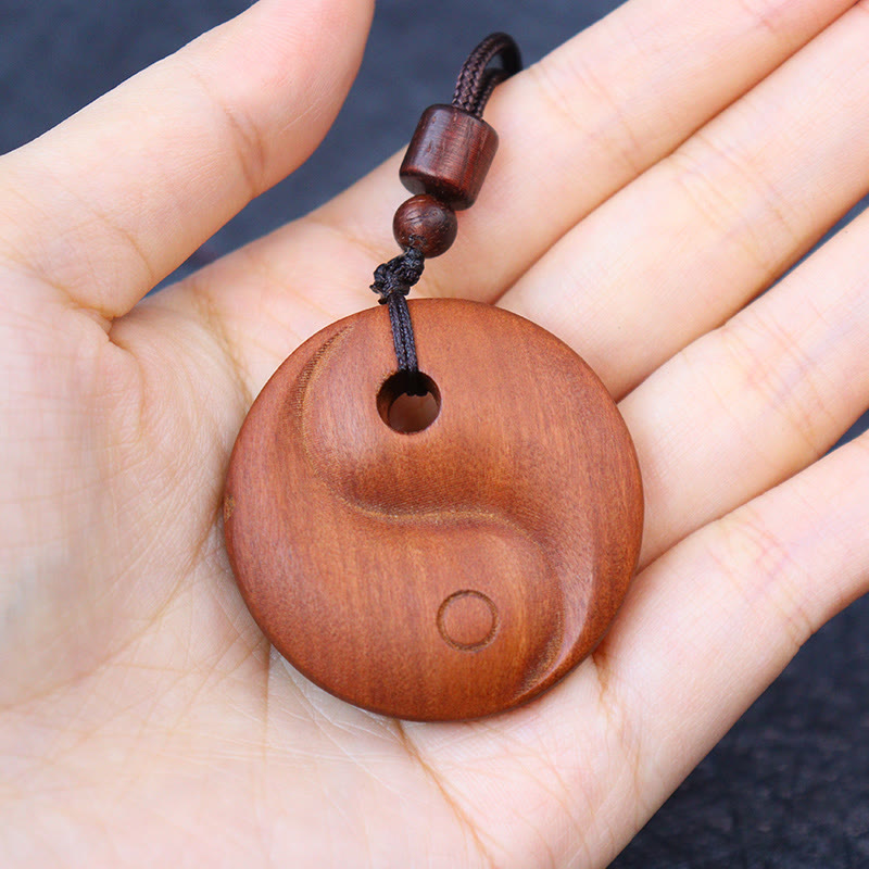 Buddha Stones Uderzony Piorunem Jujube Drewno Yin Yang Szczęście Ochrona Naszyjnik Wisiorek