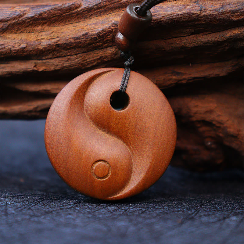 Buddha Stones Uderzony Piorunem Jujube Drewno Yin Yang Szczęście Ochrona Naszyjnik Wisiorek