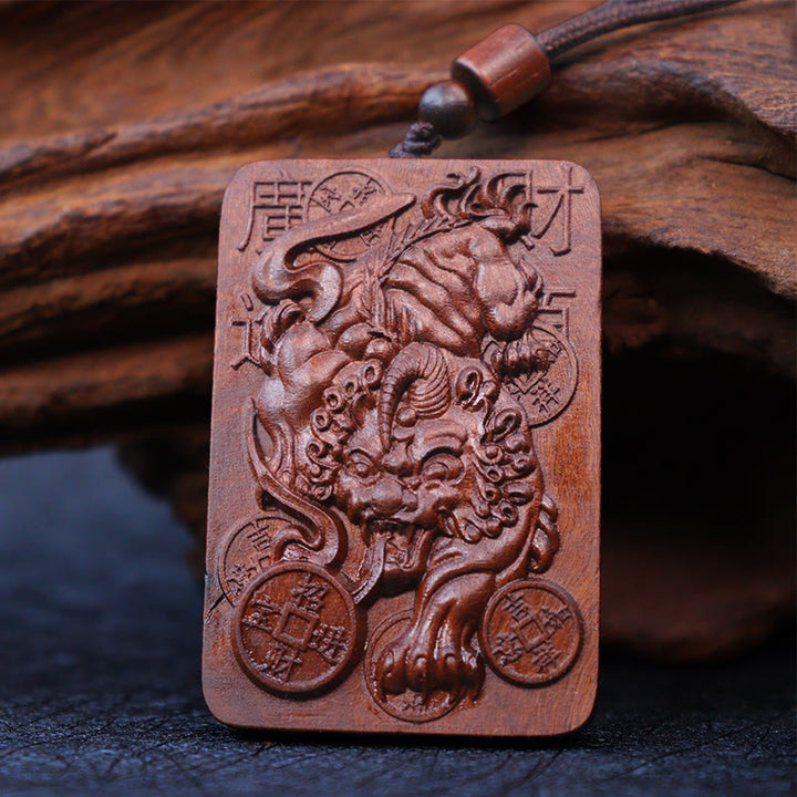 Buddha Stones Naturalne Uderzenie Pioruna Jujube Drewno PiXiu Miedziana Moneta Naszyjnik Dobrobytu Wisiorek