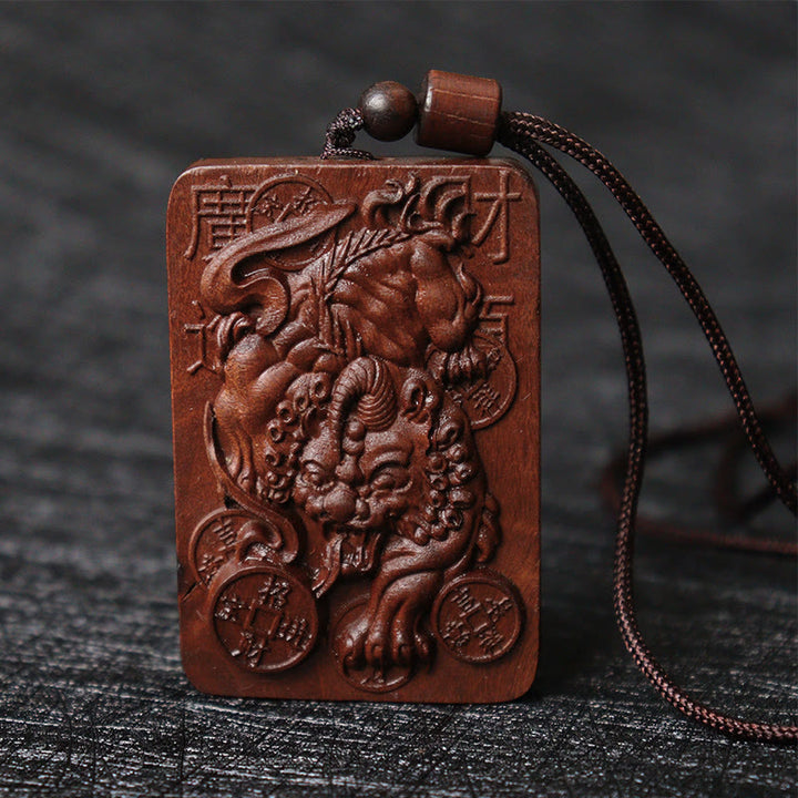 Buddha Stones Naturalne Uderzenie Pioruna Jujube Drewno PiXiu Miedziana Moneta Naszyjnik Dobrobytu Wisiorek