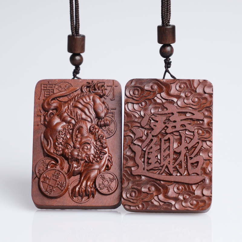 Buddha Stones Naturalne Uderzenie Pioruna Jujube Drewno PiXiu Miedziana Moneta Naszyjnik Dobrobytu Wisiorek