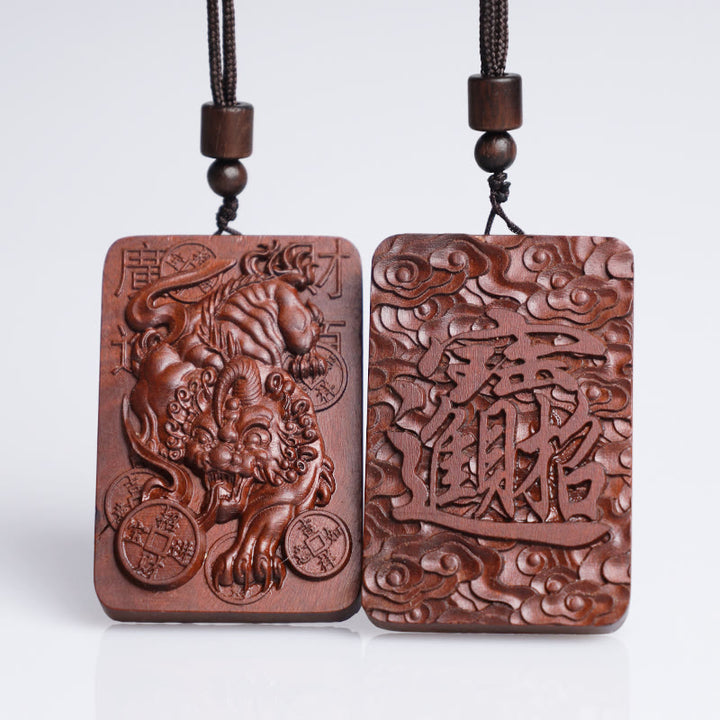 Buddha Stones Naturalne Uderzenie Pioruna Jujube Drewno PiXiu Miedziana Moneta Naszyjnik Dobrobytu Wisiorek