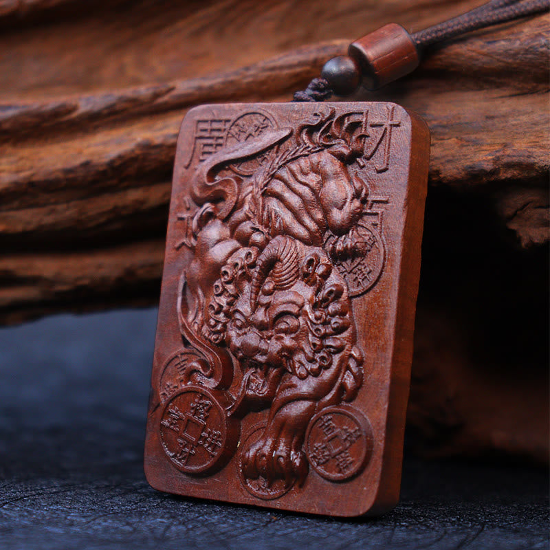 Buddha Stones Naturalne Uderzenie Pioruna Jujube Drewno PiXiu Miedziana Moneta Naszyjnik Dobrobytu Wisiorek