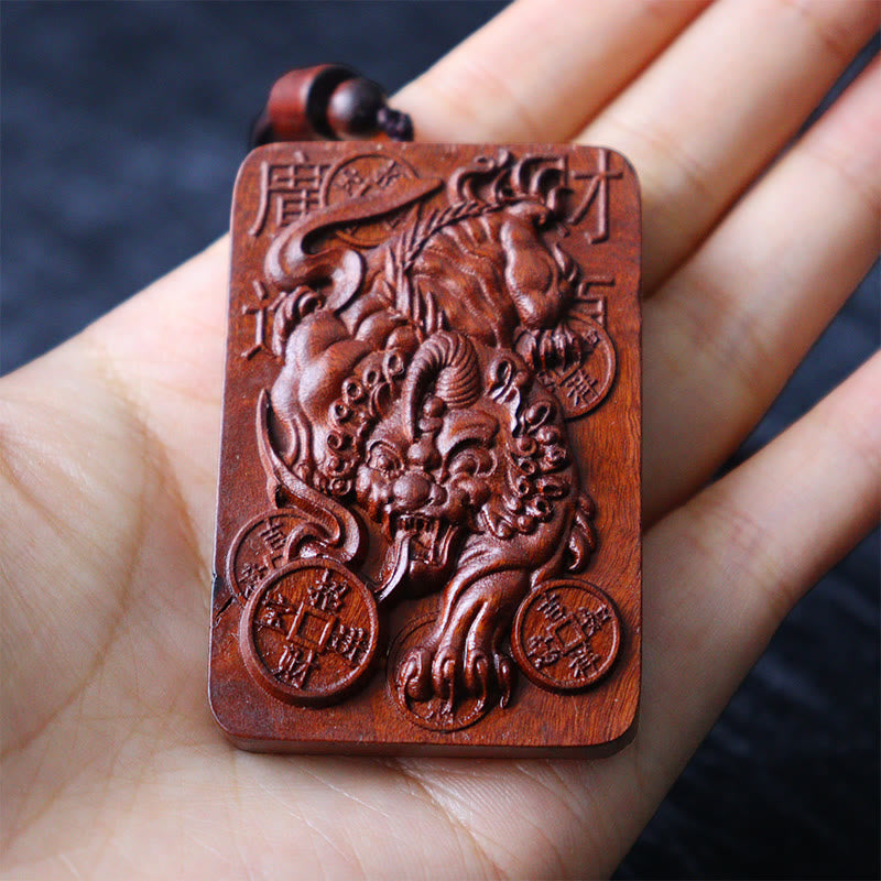 Buddha Stones Naturalne Uderzenie Pioruna Jujube Drewno PiXiu Miedziana Moneta Naszyjnik Dobrobytu Wisiorek