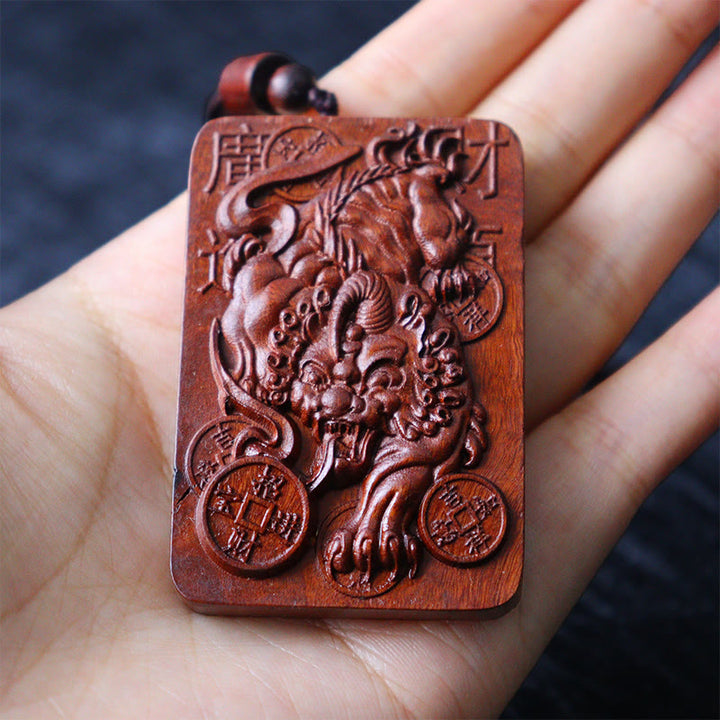 Buddha Stones Naturalne Uderzenie Pioruna Jujube Drewno PiXiu Miedziana Moneta Naszyjnik Dobrobytu Wisiorek