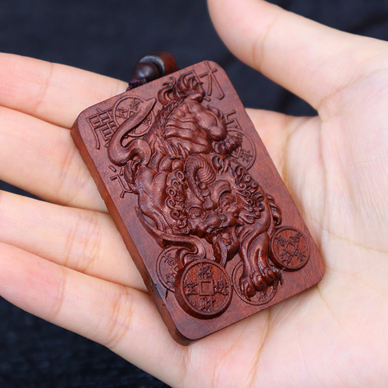 Buddha Stones Naturalne Uderzenie Pioruna Jujube Drewno PiXiu Miedziana Moneta Naszyjnik Dobrobytu Wisiorek