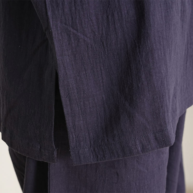 Buddha Stones 2 szt. dekolt w serek rękaw trzy czwarte koszula spodnie medytacja zen tai chi bawełna len odzież damska zestaw - image 16