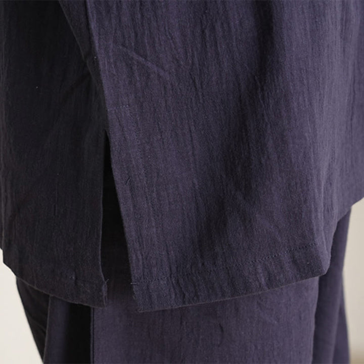 Buddha Stones 2 szt. dekolt w serek rękaw trzy czwarte koszula spodnie medytacja zen tai chi bawełna len odzież damska zestaw - image 16