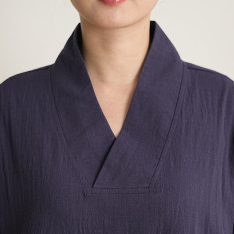 Buddha Stones 2 szt. dekolt w serek rękaw trzy czwarte koszula spodnie medytacja zen tai chi bawełna len odzież damska zestaw - image 14