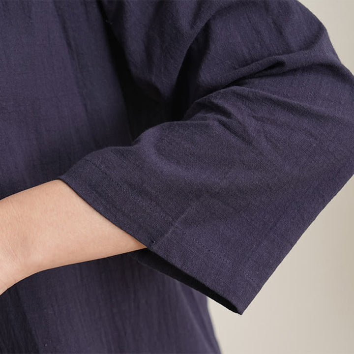 Buddha Stones 2 szt. dekolt w serek rękaw trzy czwarte koszula spodnie medytacja zen tai chi bawełna len odzież damska zestaw - image 15