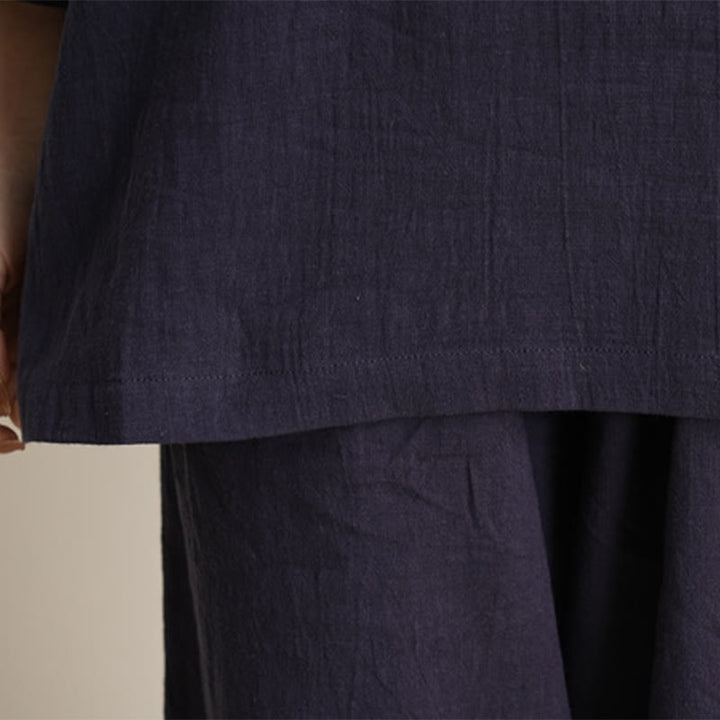 Buddha Stones 2 szt. dekolt w serek rękaw trzy czwarte koszula spodnie medytacja zen tai chi bawełna len odzież damska zestaw - image 17