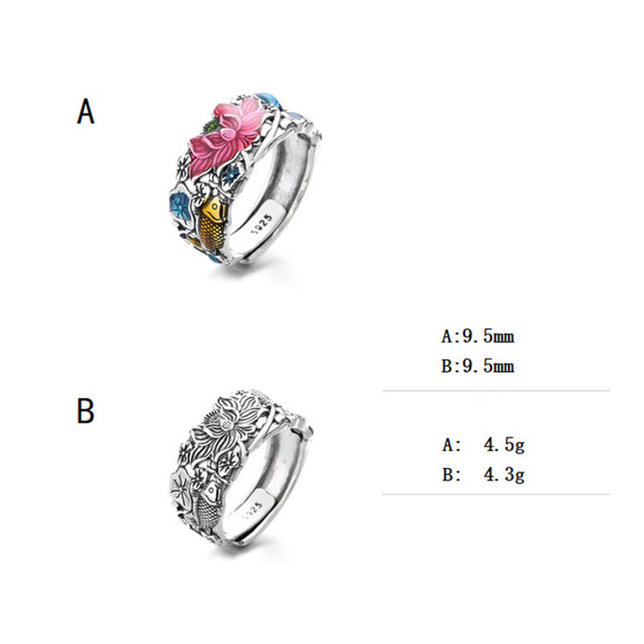 Pierścionek z Buddha Stones ze srebra próby 925 i kwiatem lotosu w kształcie ryby Koi - image 9