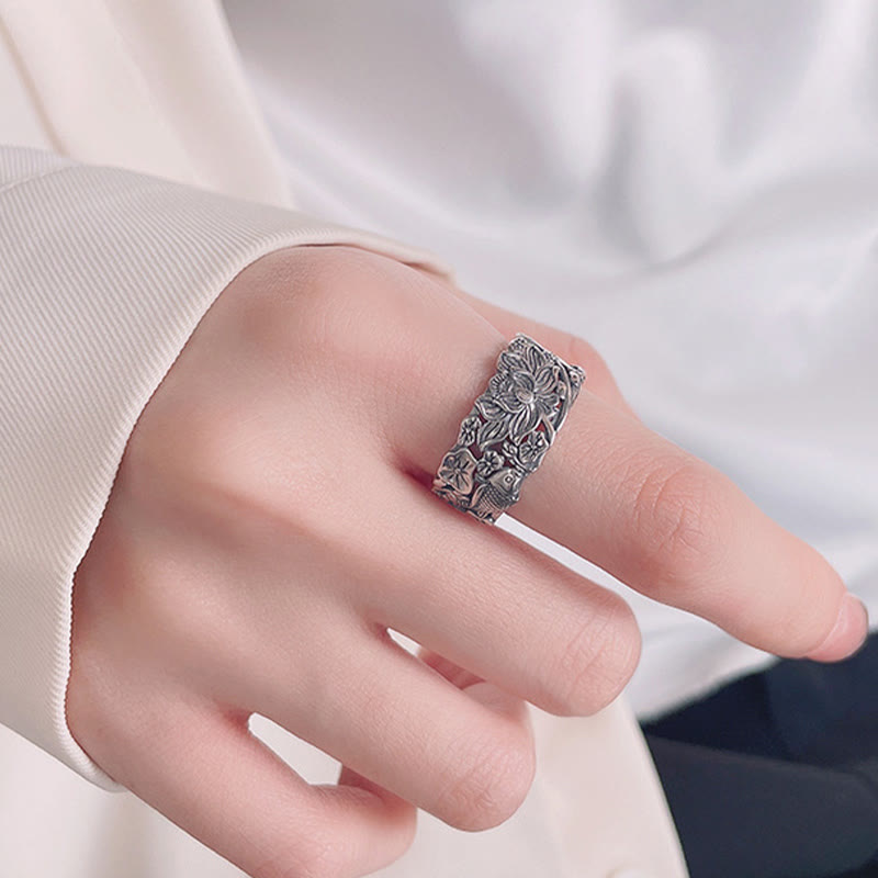 Pierścionek z Buddha Stones ze srebra próby 925 i kwiatem lotosu w kształcie ryby Koi - image 7