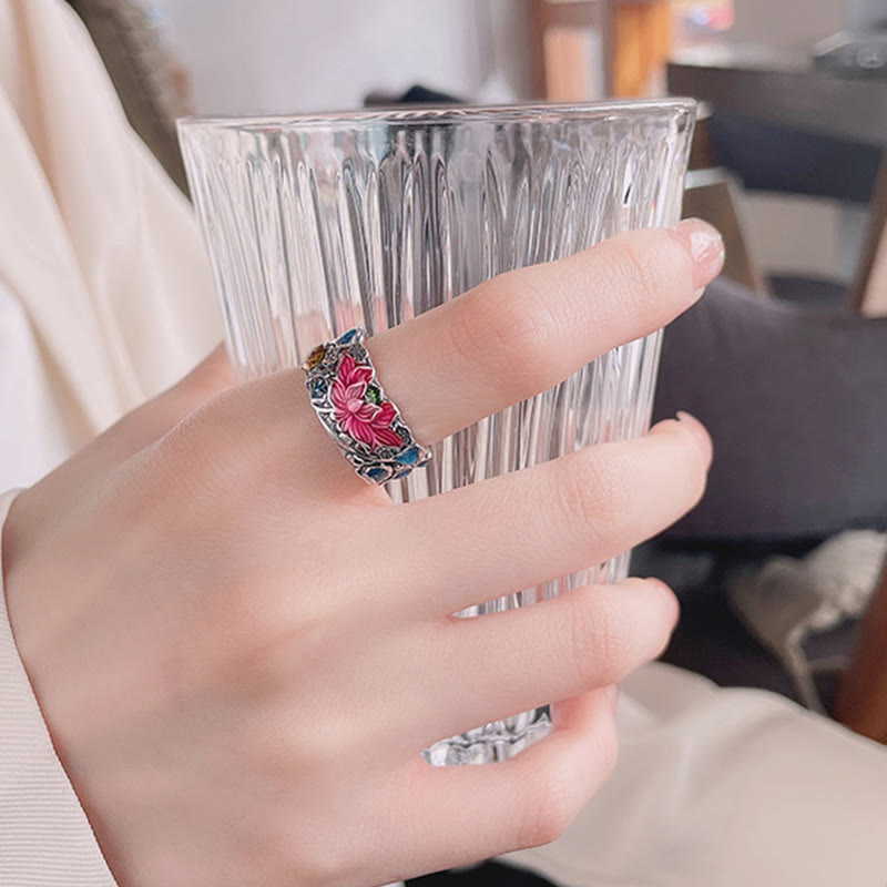 Pierścionek z Buddha Stones ze srebra próby 925 i kwiatem lotosu w kształcie ryby Koi - image 5