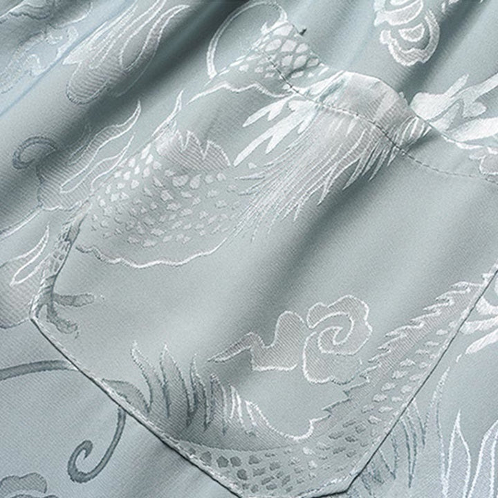 Buddha Stones Wzór Smoka Strój Tang Hanfu Tradycyjny Mundur Krótki Rękaw Top Spodnie Odzież Męski Zestaw - image 10