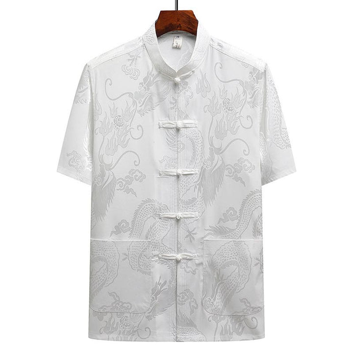 Buddha Stones Wzór Smoka Strój Tang Hanfu Tradycyjny Mundur Krótki Rękaw Top Spodnie Odzież Męski Zestaw - image 17