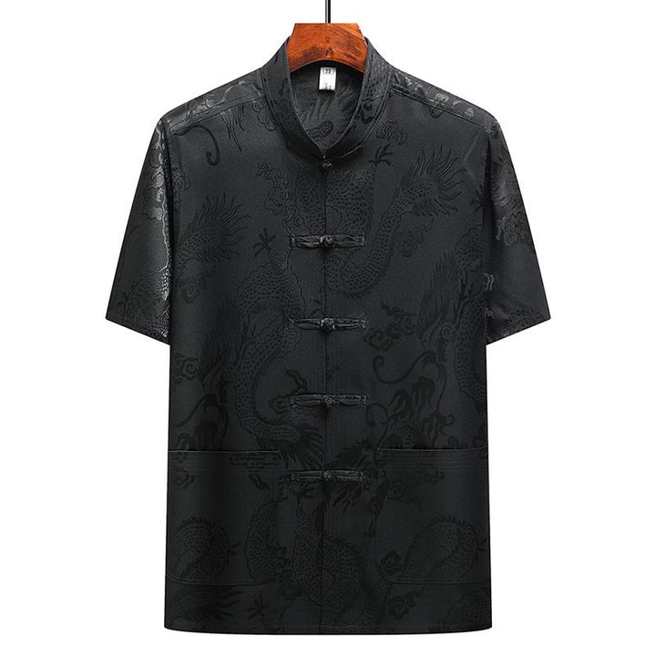 Buddha Stones Wzór Smoka Strój Tang Hanfu Tradycyjny Mundur Krótki Rękaw Top Spodnie Odzież Męski Zestaw - image 26