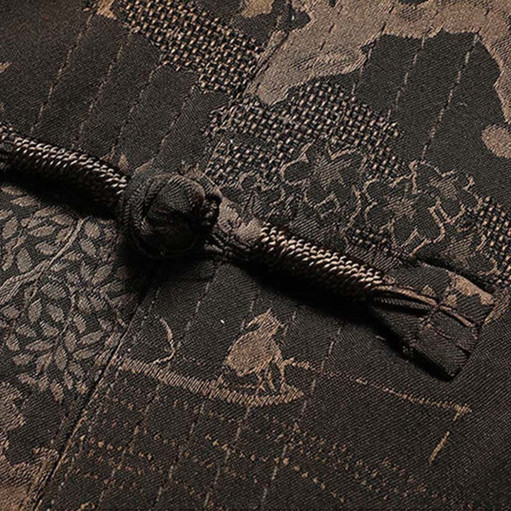 Buddha Stones Sosna Pawilon Ogród Tang Garnitur Hanfu Tradycyjny Mundur Krótki Rękaw Top Spodnie Odzież Męski Zestaw - image 7