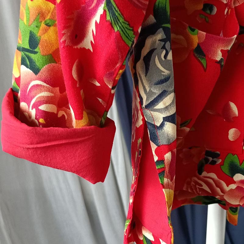 Buddha Stones Etniczne Czerwone Kwiaty Peonia Żaba-Guziki Bawełna Lniana Długi Rękaw Koszula Kurtka Z Kieszeniami - image 12