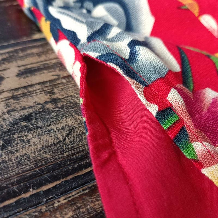 Buddha Stones Etniczne Czerwone Kwiaty Peonia Żaba-Guziki Bawełna Lniana Długi Rękaw Koszula Kurtka Z Kieszeniami - image 13