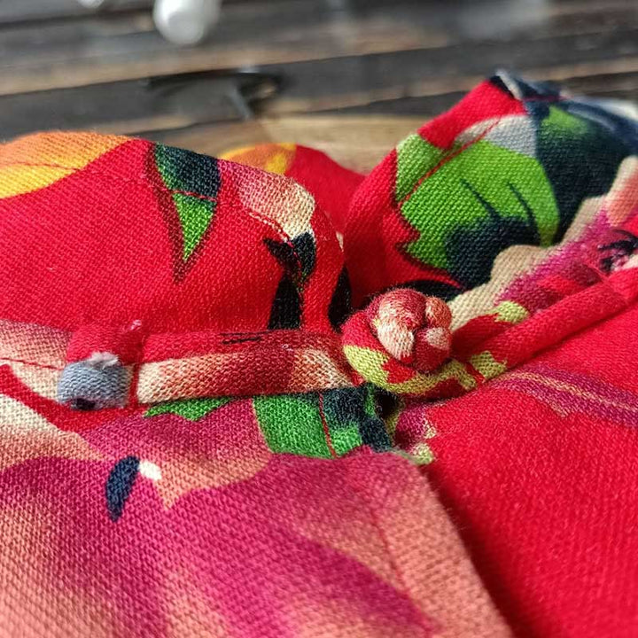 Buddha Stones Etniczne Czerwone Kwiaty Peonia Żaba-Guziki Bawełna Lniana Długi Rękaw Koszula Kurtka Z Kieszeniami - image 9