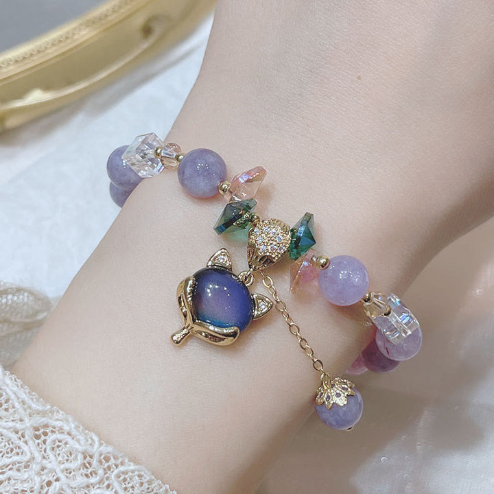 Bransoletka szczęścia z naturalnego fioletowego jadeitu z zawieszką z Buddha Stones