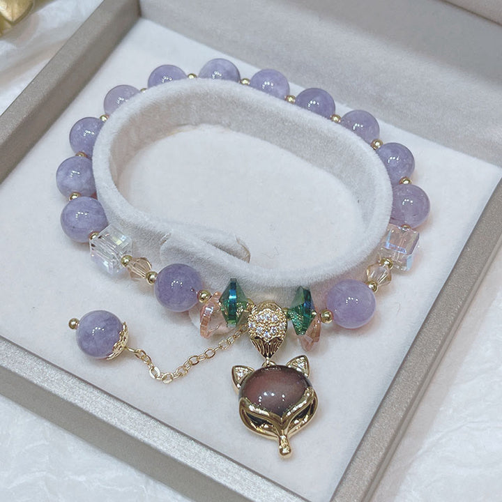 Bransoletka szczęścia z naturalnego fioletowego jadeitu z zawieszką z Buddha Stones
