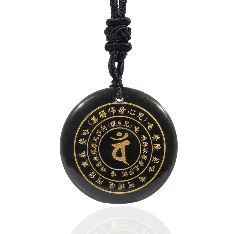 Buddha Stones Wajroczana Tathagata Sanskryt Mantra Różnorodny Kryształ Czarny Obsydian Zielony Awenturyn Siła Naszyjnik Wisiorek