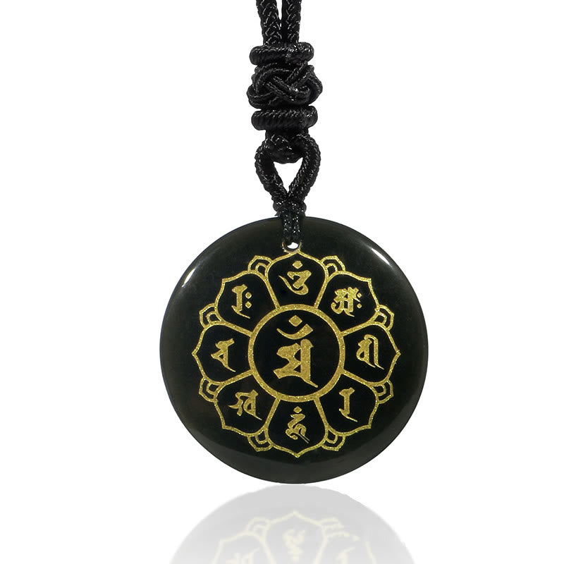 Buddha Stones Om Mani Padme Hum Naturalne Różnorodne Kryształowe Czarne Obsydianowe Naszyjnik Siła Wisiorek