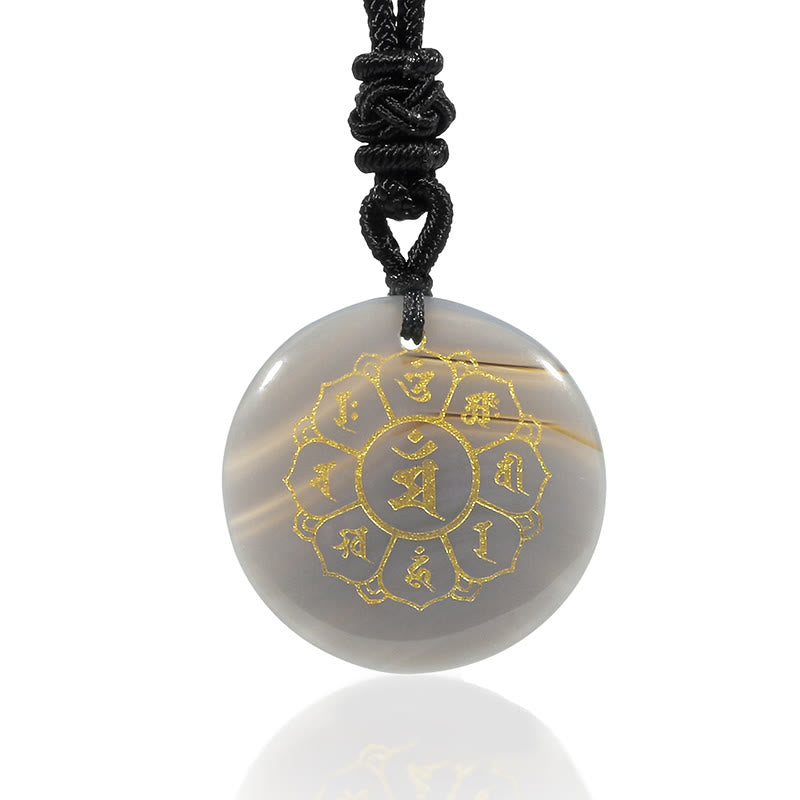 Buddha Stones Om Mani Padme Hum Naturalne Różnorodne Kryształowe Czarne Obsydianowe Naszyjnik Siła Wisiorek