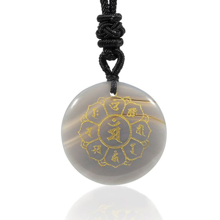 Buddha Stones Om Mani Padme Hum Naturalne Różnorodne Kryształowe Czarne Obsydianowe Naszyjnik Siła Wisiorek