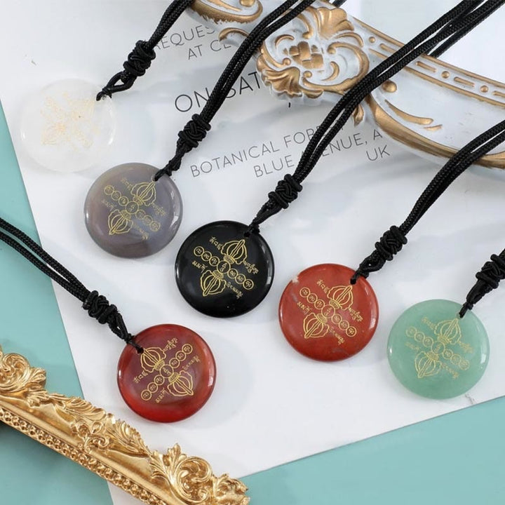 Buddha Stones Wadżra Dorje Wzór Sanskrycki Naturalny Różnorodny Kryształ Czarny Obsydian Spełnienie Naszyjnik Wisiorek