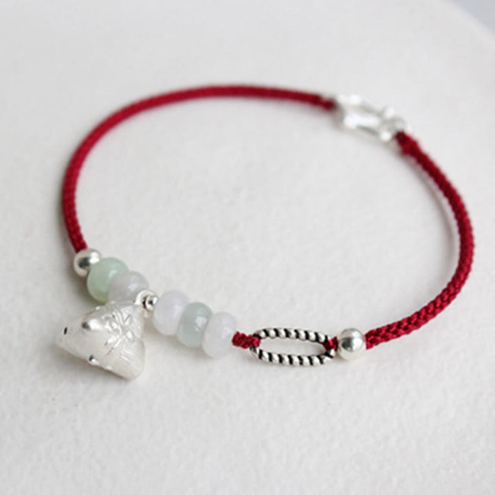 Buddha Stones 925 Srebro Sterlingowe Jade Czerwony Sznurek Zongzi Charm Bransoletka Obfitość