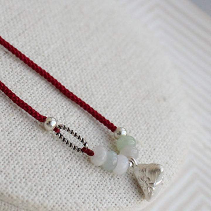 Buddha Stones 925 Srebro Sterlingowe Jade Czerwony Sznurek Zongzi Charm Bransoletka Obfitość