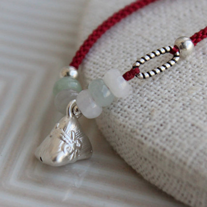 Buddha Stones 925 Srebro Sterlingowe Jade Czerwony Sznurek Zongzi Charm Bransoletka Obfitość