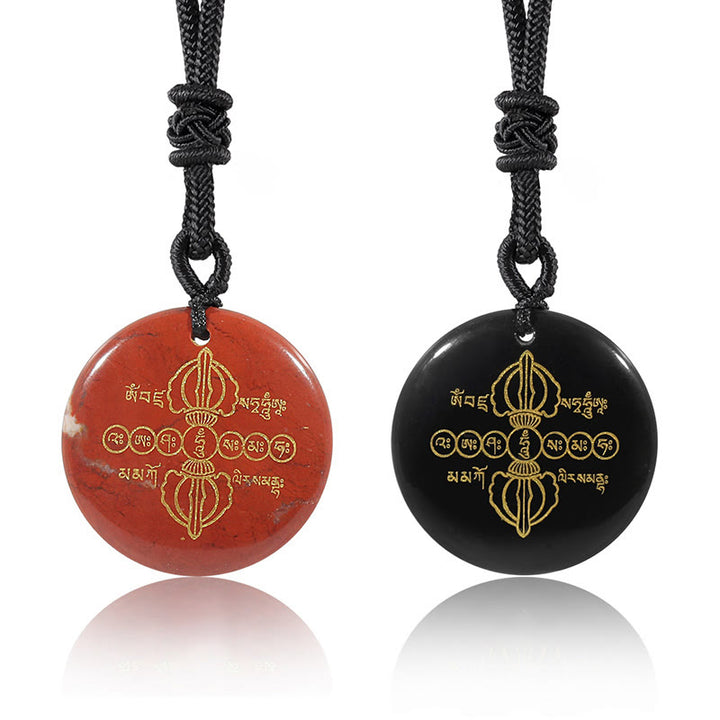 Buddha Stones Wadżra Dorje Wzór Sanskrycki Naturalny Różnorodny Kryształ Czarny Obsydian Spełnienie Naszyjnik Wisiorek
