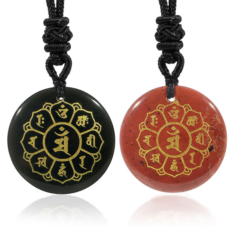 Buddha Stones Om Mani Padme Hum Naturalne Różnorodne Kryształowe Czarne Obsydianowe Naszyjnik Siła Wisiorek