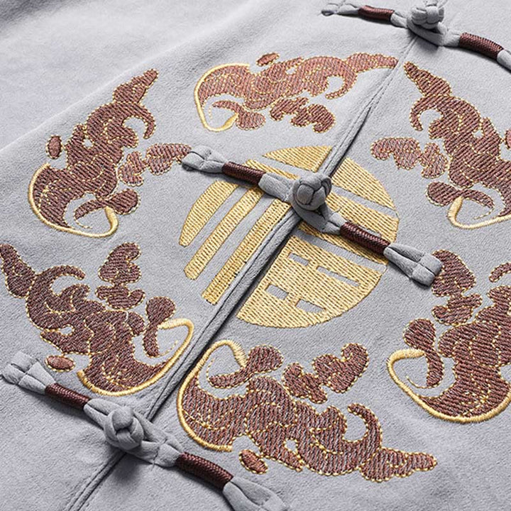 Buddha Stones Fu Charakter Tang Garnitur Hanfu Tradycyjny Mundur Krótki Rękaw Top Spodnie Odzież Męski Zestaw - image 9