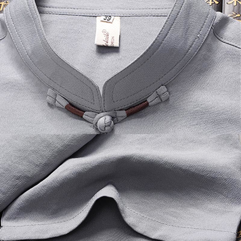 Buddha Stones Fu Charakter Tang Garnitur Hanfu Tradycyjny Mundur Krótki Rękaw Top Spodnie Odzież Męski Zestaw - image 11