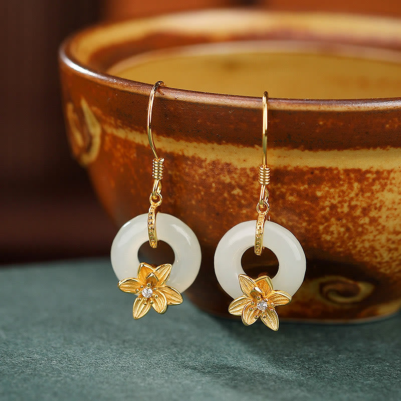 Kolczyki Buddha Stones 925 Srebro Sterlingowe Hetian Jade Peace Buckle Orchid Prosperity - Klamra Peace Buckle Gold Orchidea (szpilki ze srebra próby 925) - image 0