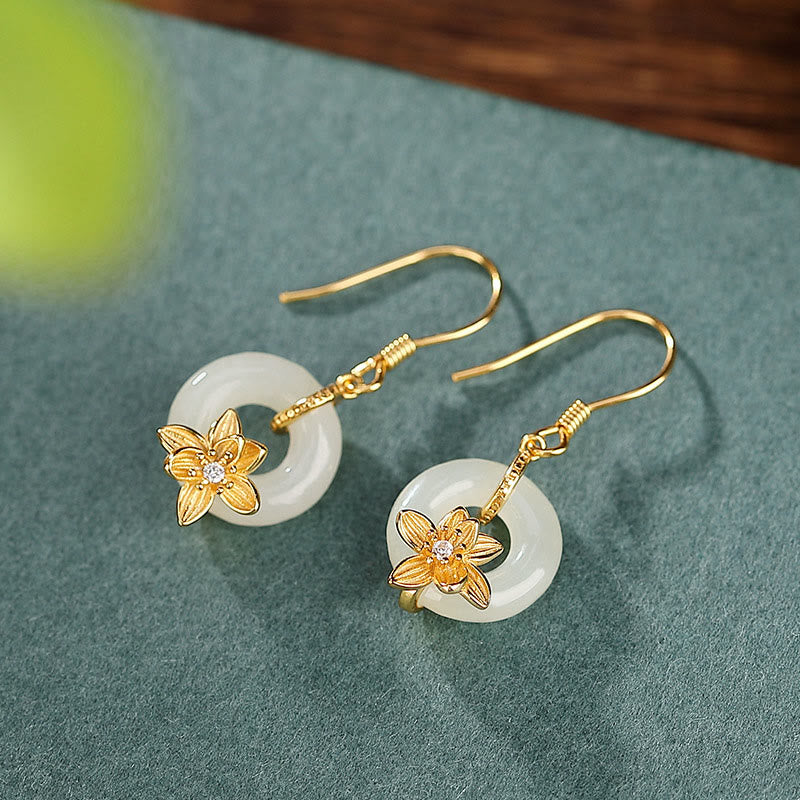 Kolczyki Buddha Stones 925 Srebro Sterlingowe Hetian Jade Peace Buckle Orchid Prosperity - image 2