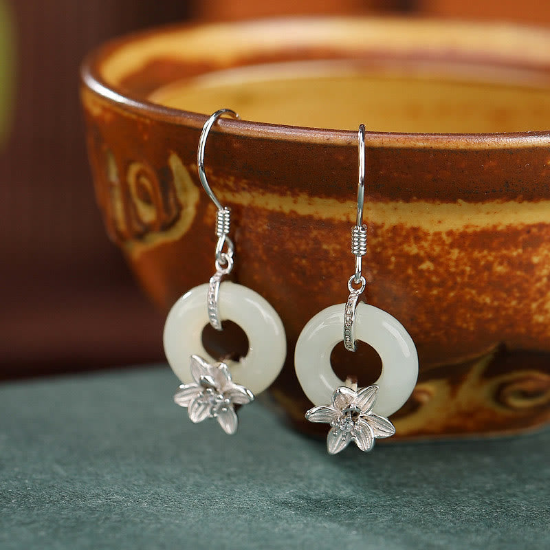 Kolczyki Buddha Stones 925 Srebro Sterlingowe Hetian Jade Peace Buckle Orchid Prosperity - Klamra Peace Buckle Silver Orchid (szpilki ze srebra próby 925) - image 4