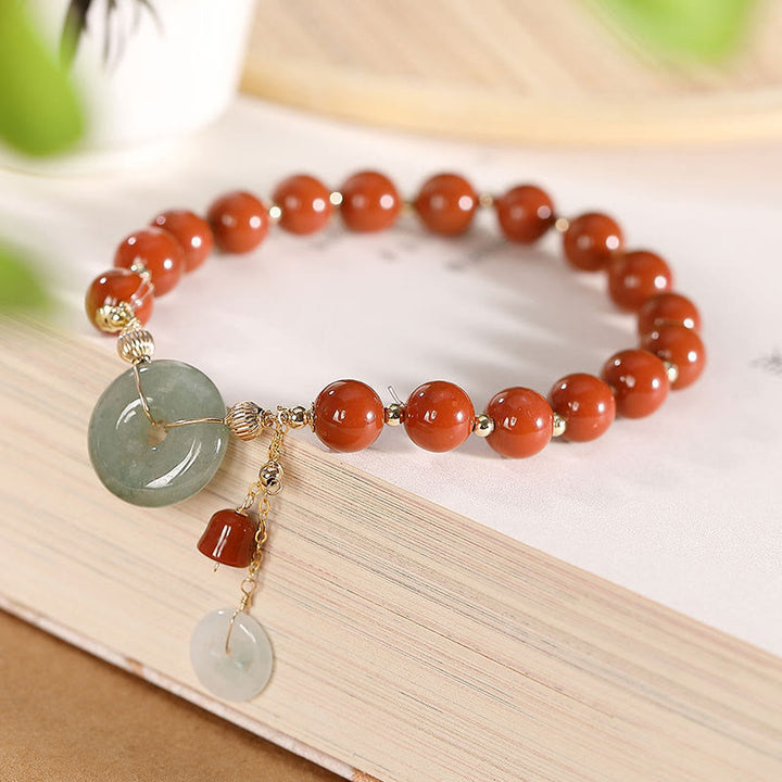 Buddha Stones 14k Złoto Wypełnione Jadeitem Czerwonym Agatem Klamra Pokoju Miedziana Moneta Tykwa Bransoletka Pewności Siebie