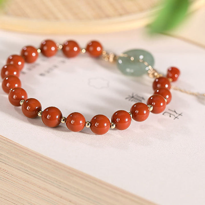 Buddha Stones 14k Złoto Wypełnione Jadeitem Czerwonym Agatem Klamra Pokoju Miedziana Moneta Tykwa Bransoletka Pewności Siebie