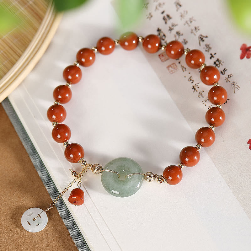 Buddha Stones 14k Złoto Wypełnione Jadeitem Czerwonym Agatem Klamra Pokoju Miedziana Moneta Tykwa Bransoletka Pewności Siebie