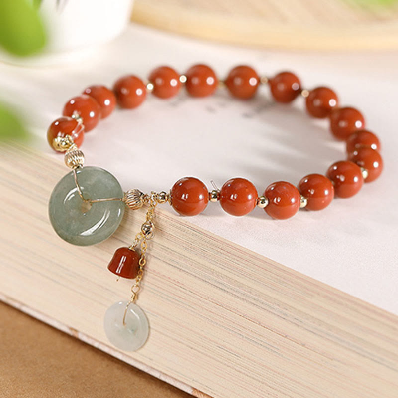 Buddha Stones 14k Złoto Wypełnione Jadeitem Czerwonym Agatem Klamra Pokoju Miedziana Moneta Tykwa Bransoletka Pewności Siebie