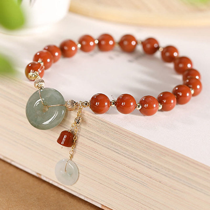 Buddha Stones 14k Złoto Wypełnione Jadeitem Czerwonym Agatem Klamra Pokoju Miedziana Moneta Tykwa Bransoletka Pewności Siebie