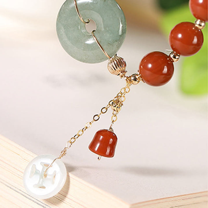 Buddha Stones 14k Złoto Wypełnione Jadeitem Czerwonym Agatem Klamra Pokoju Miedziana Moneta Tykwa Bransoletka Pewności Siebie