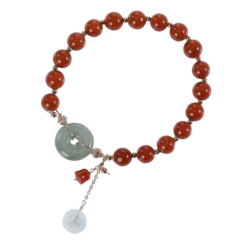 Buddha Stones 14k Złoto Wypełnione Jadeitem Czerwonym Agatem Klamra Pokoju Miedziana Moneta Tykwa Bransoletka Pewności Siebie